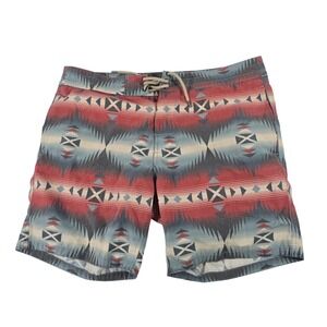 Faherty Brand Mens Southwestern Print Board Shorts‎ Red Blue Size 36 Aztec Surf